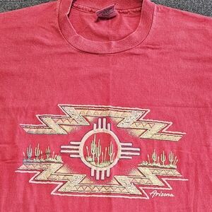 VTG 90s Arizona Aztec Navajo Textured Graphic T Shirt Anvil USA Single Stitch LG